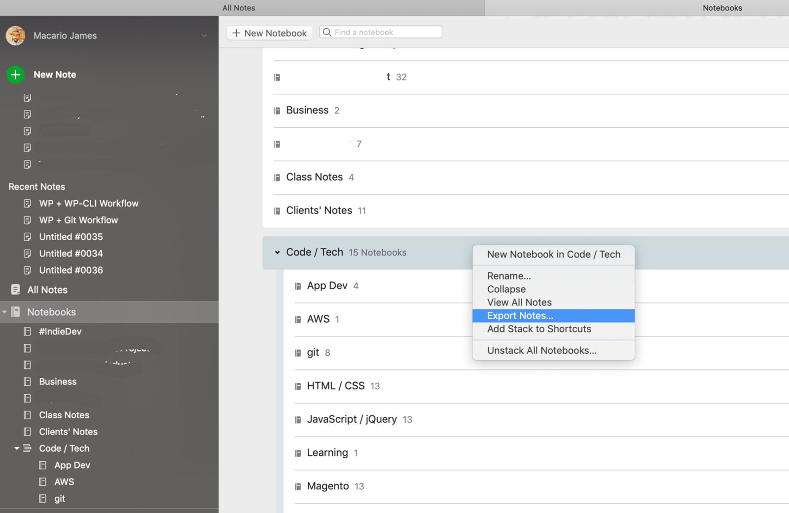 evernote export notebook